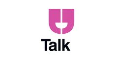 a pink and black logo with the word talk on it's left hand side