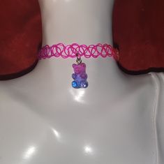 Gummie Bear Charm Necklace Gummy Bear Charm Tattoo Style Choker Necklace Multicolored Stretch To Fit Handmade With Love Kawaii Same Day Or Next Day Shipping Feel Free To Ask For Any Measurements Or Any Questions You Might Have Shopsaritalynne! Pink Choker For Valentine's Day Gift, Pink Heart Choker As Gift, Pink Heart-shaped Choker As A Gift, Pink Heart-shaped Choker For Gifts, Pink Heart-shaped Choker Gift, Cute Red Necklace For Parties, Cute Pink Choker For Party, Adjustable Cute Pink Choker, Handmade Red Kawaii Jewelry