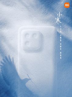 an advertisement for a soap bar in the snow with chinese writing on it and a shadow of a palm tree