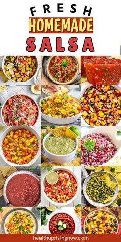 A curated collection of brightly colored salsa recipes Chillis Salsa Recipe, Freezer Salsa Recipe With Fresh Tomatoes, Salsa Recipe No Cilantro, Dry Salsa Mix Recipe, Italian Salsa Recipe, Salsa Recipes Homemade, Bell Pepper Salsa Recipe, Fresh Salsa Recipes, Gods Food