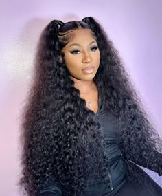 2 Ponytail Half Up Half Down, 2 Ponytails Half Up Half Down, Water Wave Wigs, Wigs Deep Wave, Loose Deep Wave, Sleek Ponytail Hairstyles, Curly Weave Hairstyles