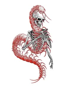 a skeleton sitting on top of a red dragon