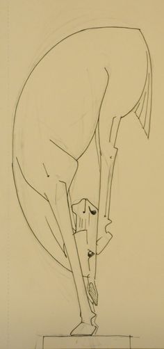 a drawing of a horse bending down to drink water