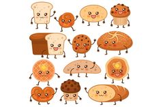 cartoon bread characters with different expressions