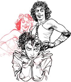 a drawing of two women with curly hair