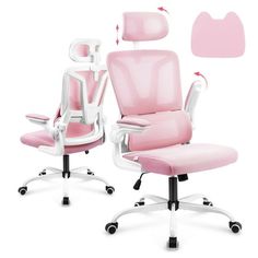 two pink office chairs sitting next to each other