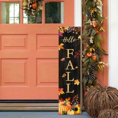 a wooden sign that says fall next to a door