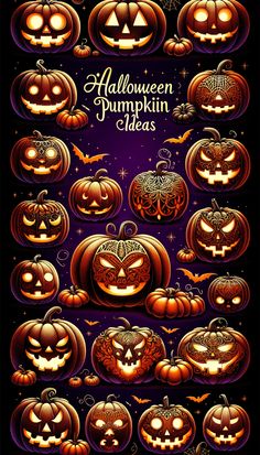 halloween pumpkins and jack - o'- lanterns are shown in this poster