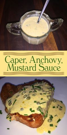 the cover of caper, anchovy, mustard sauce is shown on bread