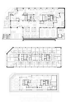 the floor plan for an office building with two floors and three levels, all in different sections