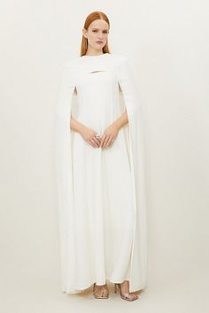 Petite Premium Bonded Crepe Detachable Cape Maxi Dress | Karen Millen Detachable Cape, Latest Maxi Dresses, Petite Maxi Dress, Cape Designs, Maxi Dress Collection, Bandeau Dress, Cape Dress, Out Back, Petite Outfits