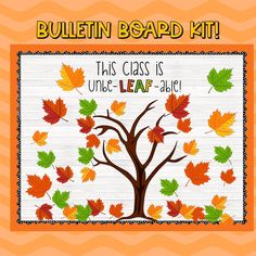 bulletin board with an image of a tree and leaves