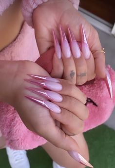 Pink Nail Designs Stiletto, Pink French Tip Stiletto Nails, Pink Claw Nails, Pink Stilletos Nails, Baby Pink Stiletto Nails, Pink Xl Nails, Long Pointy Acrylic Nails, Different Shades Of Pink Nails, Long Pointy Nails