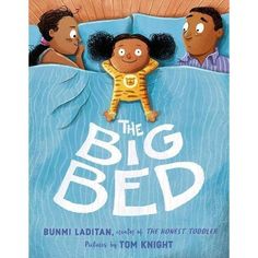 the big bed book cover with three children peeking out from behind a blue comforter