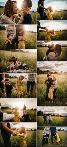 a collage of people standing in the grass with their arms around each other and kissing