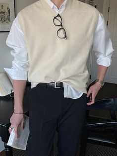 Apricot Casual Collar  Knitwear Plain  Embellished High Stretch  Men Clothing Collar Outfits Men, Cute Clothes For Men, Smart Look For Men, Men’s Formalwear, Casual Light Academia Outfits Men, Mens Casual Wear Outfits, Elegant Clothes Men, Outfit Boy Casual, Casual Fancy Outfits Men