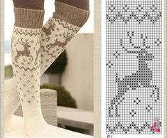 a woman's legs wearing knitted socks and stockings with animal designs on them