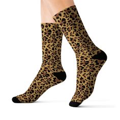 These high-quality socks with sublimated print provide optimum comfort with style wherever one might go - a subtle accent to complement an office look or an eye-catching statement for an extravagant outfit. .: 95% Polyester, 5% Spandex .: 3 different sizes .: Ribbed tube .: Cushioned bottoms .: NB! Printed with flat sublimation method. Color discrepancy can be seen on side seams Leopard Print Socks, Animal Print Socks, Leopard Print Outfits, Leopard Print Fashion, Printed Socks, Unique Socks, Funky Socks, Print Socks, Cheetah Animal