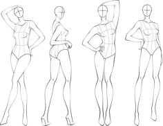 an outline drawing of a woman's body in three different positions, from front to back