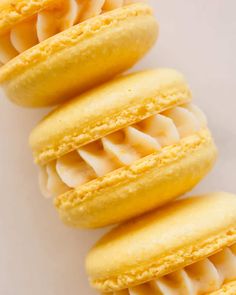 three yellow donuts stacked on top of each other