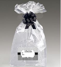 a clear bag with a black bow on it