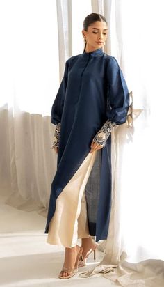 Modest Party Wear, Sania Maskatiya, Embroidered Cuffs, Asymmetrical Dresses, Trendy Outfits Indian, Scalloped Neckline, Pakistani Dresses Casual, Pakistani Fancy Dresses