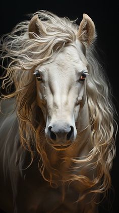 a white horse with long blonde hair on it's face