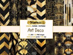 art deco digital papers with gold and black designs