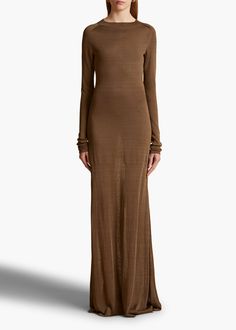 Valera Dress in Toffee – KHAITE LLC Toffee, Embossed Leather, Knit Dress, Floor Length, Black