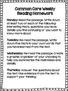 a poster with the words reading homework written in black and white, next to an image of