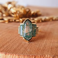 Hexagon Engagement Ring, Ring Hexagon, Green Diamond Rings, Moss Agate Jewelry, Hexagonal Ring, Moss Agate Engagement Ring, Future Engagement Rings, Agate Engagement Ring, Hexagon Diamond