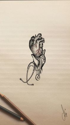 a drawing of a heart on a bike with a stethoscope next to it