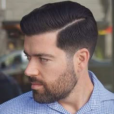 Male Hairstyle, Mens Modern Hairstyles, Pompadour Haircut, Professional Haircut, Office Hairstyles, Beard Haircut, Side Part Hairstyles, Beard Hairstyle