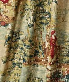 a curtain with an image of a woman and trees on it