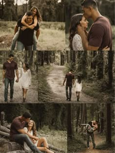 an image of a man and woman in the woods with their arms around each other