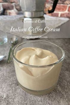 coffee cream in a small glass bowl on a counter