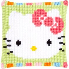 Vervaco Hello Kitty In Pastel Cross Stitch Cushion Kit Hand painted, 100% cotton, large hole canvas: 18 holes / 10cm, 4.5 stitches / inch. Thick yarn: 100% acrylic.Finished size 25cm x 25cm. Hello Kitty Cross Stitch, Kitty Cross Stitch, Needlecraft Kits, Cross Stitch Cushion, Viking Sewing Machine, Childrens Sewing Patterns, Tapestry Kits, Quilt Labels, Quilting Thread