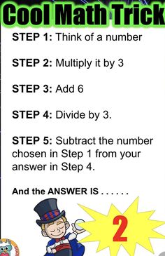 a poster with instructions on how to use the math trick for children's learning