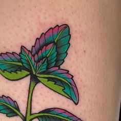 a close up of a flower on the side of a woman's leg with tattoos