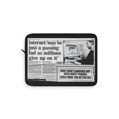 a newspaper advertisement with a man typing on a computer screen and the caption internet may be just a passing fad as millions give up on it