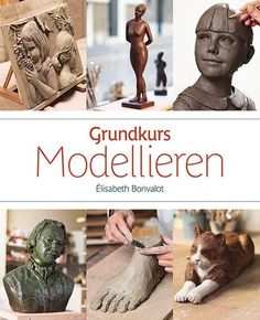 a book cover with pictures of sculptures and people working on it, including a cat