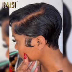 BAISI HAIR Pixie Cut Wig BAISI Full Lace Short Cut Straight Wig Finger Waves Short Hair, Short Relaxed Hairstyles, Short Cut Wigs, Black Women Short Hairstyles, Short Shaved Hairstyles, Shaved Hair Designs, Double Drawn Hair, Pixie Wig, Quick Natural Hair Styles