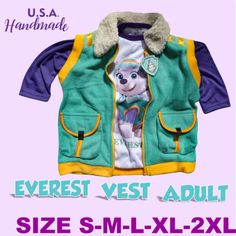 an image of a child's jacket with the name everest vest adult size sm - lxl - 2xl