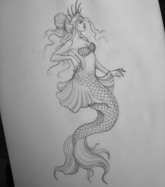 a drawing of a mermaid with long hair