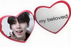 two heart shaped magnets with the words my beloved written on them and an image of a man's face