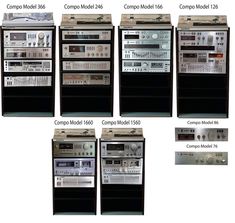 six different types of radio equipment are shown in this image, and each is labeled with the same information