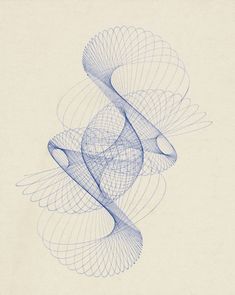 an abstract drawing on paper with blue lines and curves in the shape of a bird