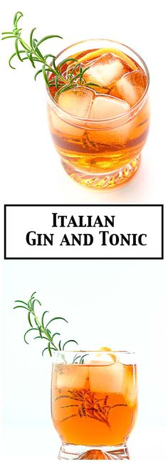 two glasses filled with liquid next to each other and the words italian gin and tonic