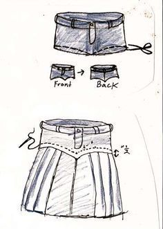 an image of a drawing of shorts with measurements and instructions for them to be worn