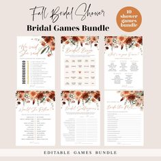 the floral bridal games bundle is shown in four different colors and sizes, including red flowers